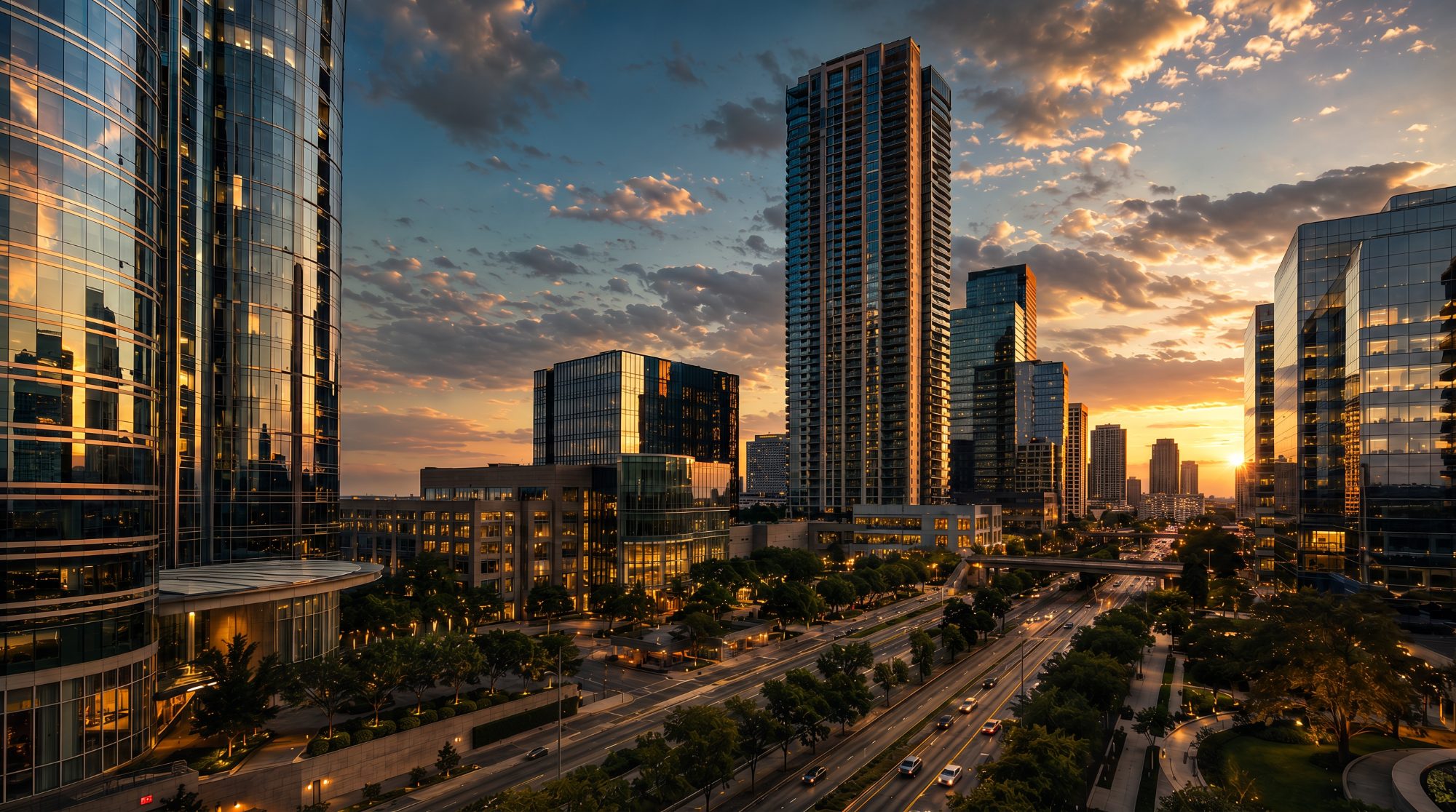 Uptown Houston skyline at dusk